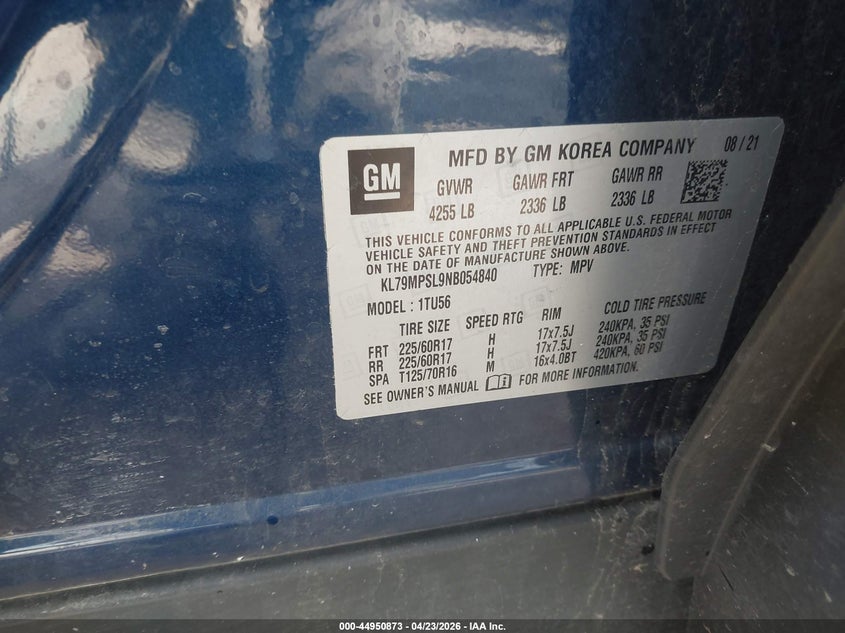 2022 CHEVROLET TRAILBLAZER(VIN: KL79MPSL9NB054840