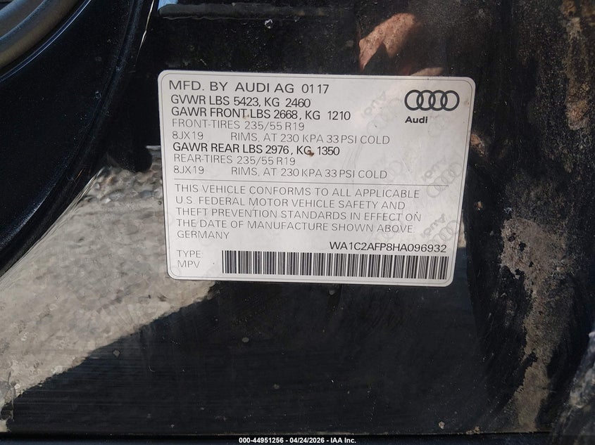2017 Audi Q5 2.0T Premium VIN: WA1C2AFP8HA096932 Lot: 44951256
