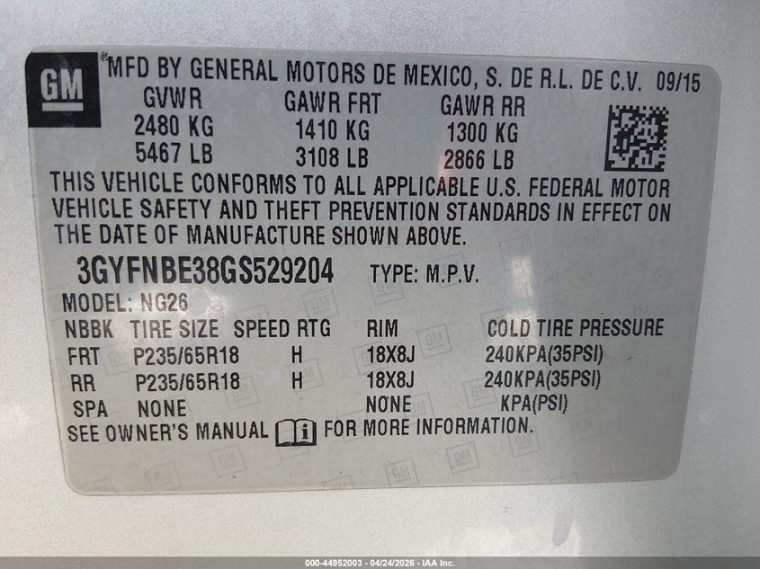 2016 CADILLAC SRX SPORT UTILITY VEHICLE 3.6L V-6 DI, DOHC, VVT, 308HP