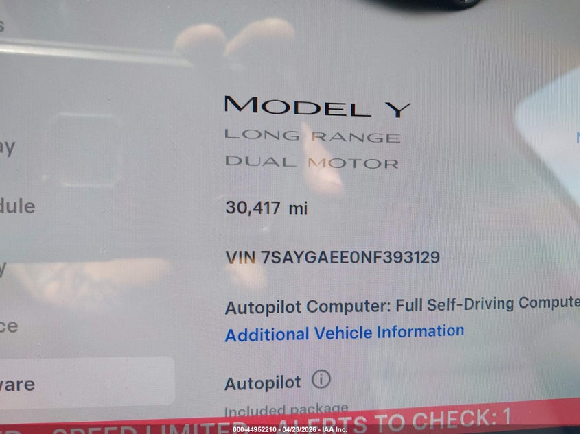 2022 Tesla Model Y Long Range Dual Motor All-Wheel Drive VIN: 7SAYGAEE0NF393129 Lot: 44952210