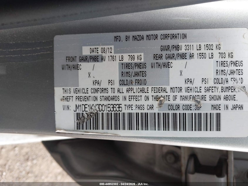 2013 Mazda Mazda2 Sport VIN: JM1DE1KY3D0153635 Lot: 44952302