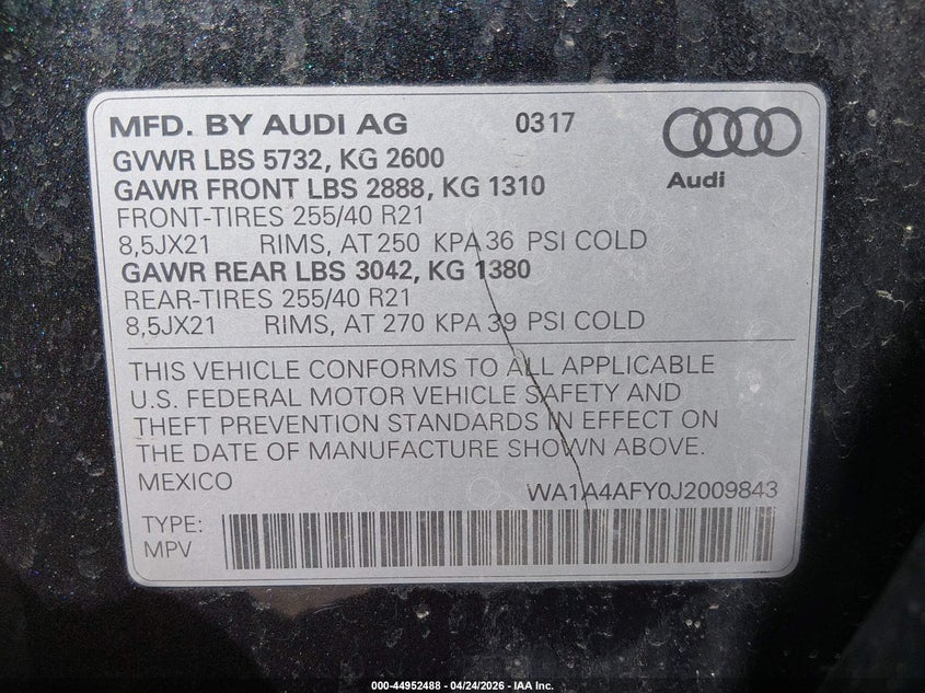 2018 Audi Sq5 3.0T Premium Plus VIN: WA1A4AFY0J2009843 Lot: 44952488