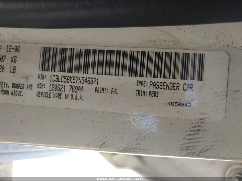 2007 Chrysler Sebring Touring VIN: 1C3LC56K97N546971 Lot: 44953099