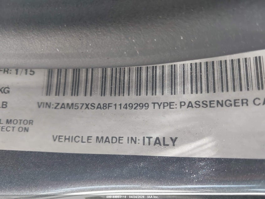 2015 Maserati Ghibli VIN: ZAM57XSA8F1149299 Lot: 44953118