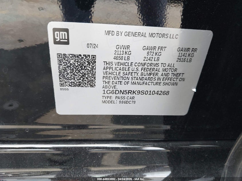 2025 Cadillac Ct5 Premium Luxury Rwd VIN: 1G6DN5RK9S0104268 Lot: 44953592