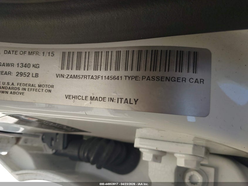 2015 Maserati Ghibli S Q4 VIN: ZAM57RTA3F1145641 Lot: 44953917