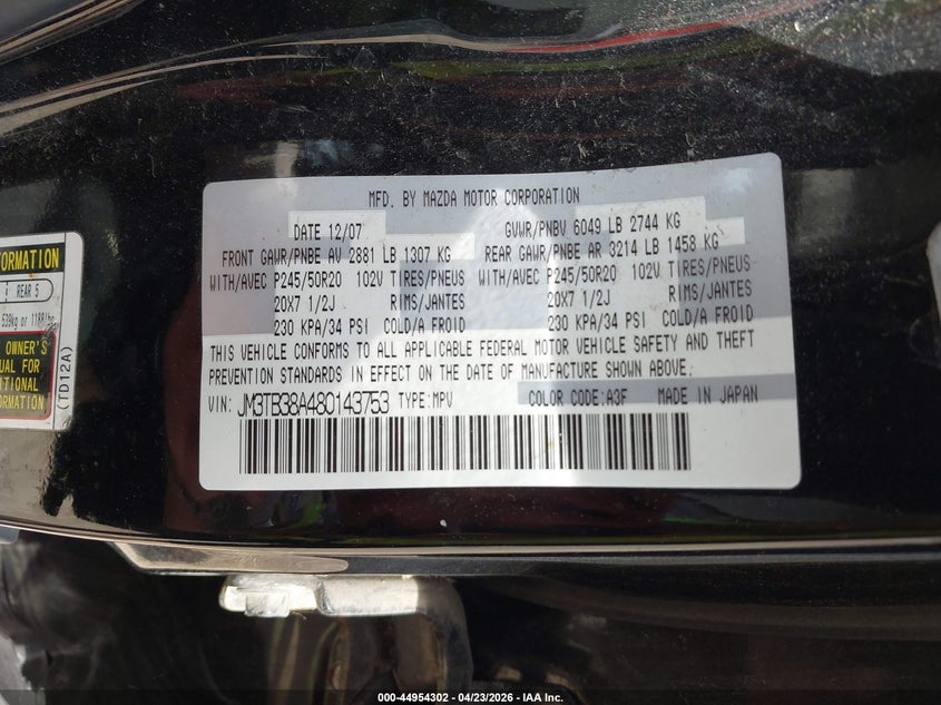 2008 Mazda Cx-9 Grand Touring VIN: JM3TB38A480143753 Lot: 44954302