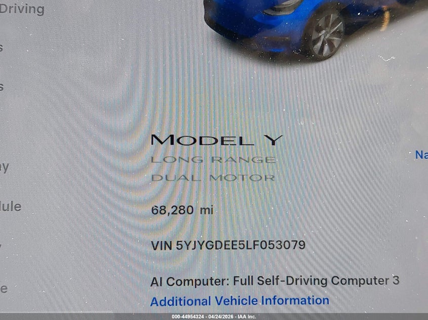 2020 Tesla Model Y Long Range Dual Motor All-Wheel Drive VIN: 5YJYGDEE5LF053079 Lot: 44954324