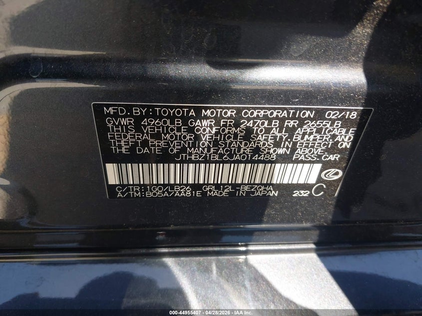 2018 Lexus Gs 350 F Sport VIN: JTHBZ1BL6JA014488 Lot: 44955407