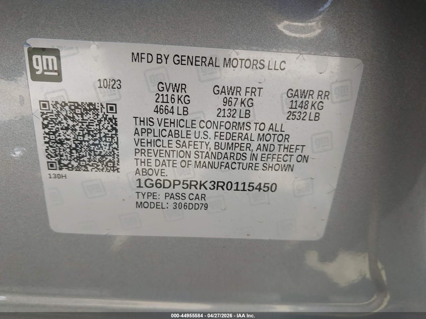 2024 Cadillac Ct5 Sport VIN: 1G6DP5RK3R0115450 Lot: 44955584