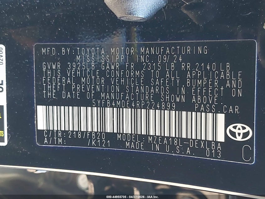 2024 TOYOTA COROLLA SEDAN 2.0L I-4 DI, DOHC, VVT, 169HP