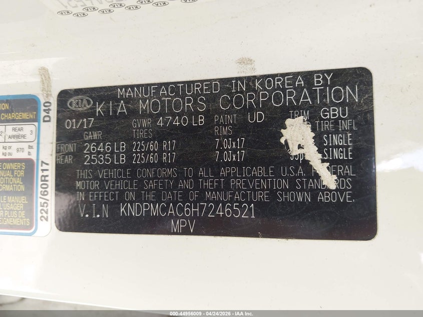 VIN KNDPMCAC6H7246521 2017 KIA SPORTAGE LX