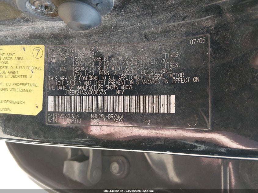 2006 Toyota Highlander Hybrid V6 VIN: JTEEW21A260008533 Lot: 44956152