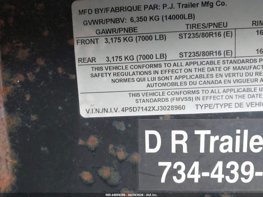 2018 OTHER PJ TRAILERS UNKNOWN TRAILER N/A