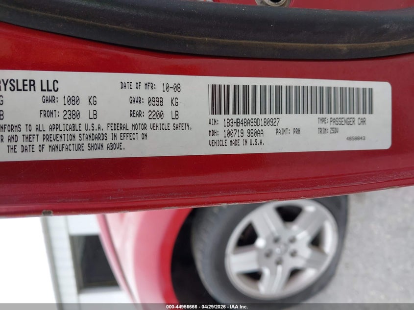2009 Dodge Caliber Sxt VIN: 1B3HB48A99D180927 Lot: 44956666