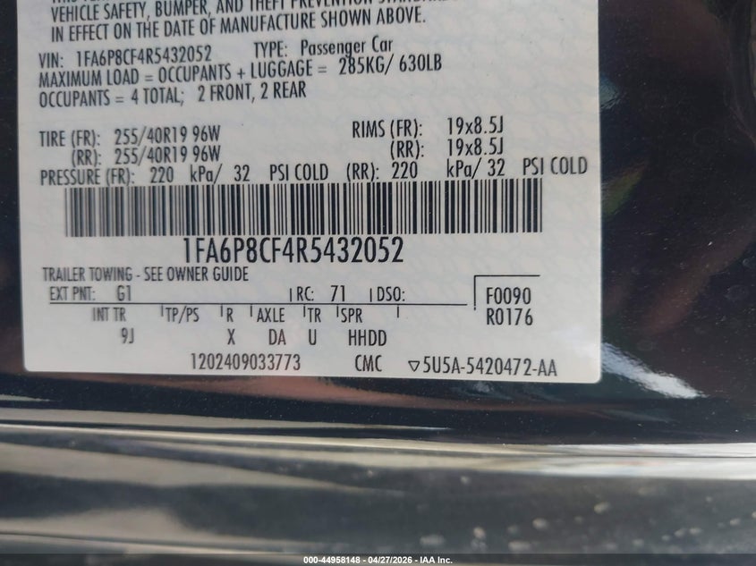 2024 FORD MUSTANG COUPE 5.0L V-8 DI, DOHC, VVT, 480HP