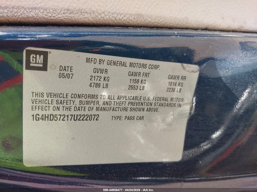 2007 Buick Lucerne Cxl VIN: 1G4HD57217U222072 Lot: 44958477