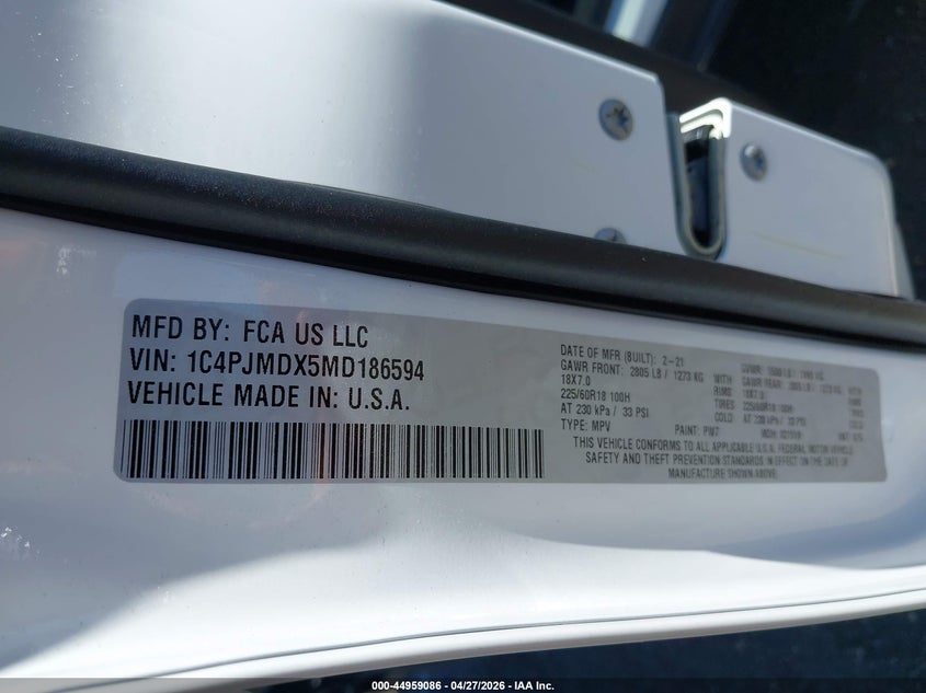 2021 JEEP CHEROKEE SPORT UTILITY VEHICLE 3.2L V-6 DOHC, 271HP