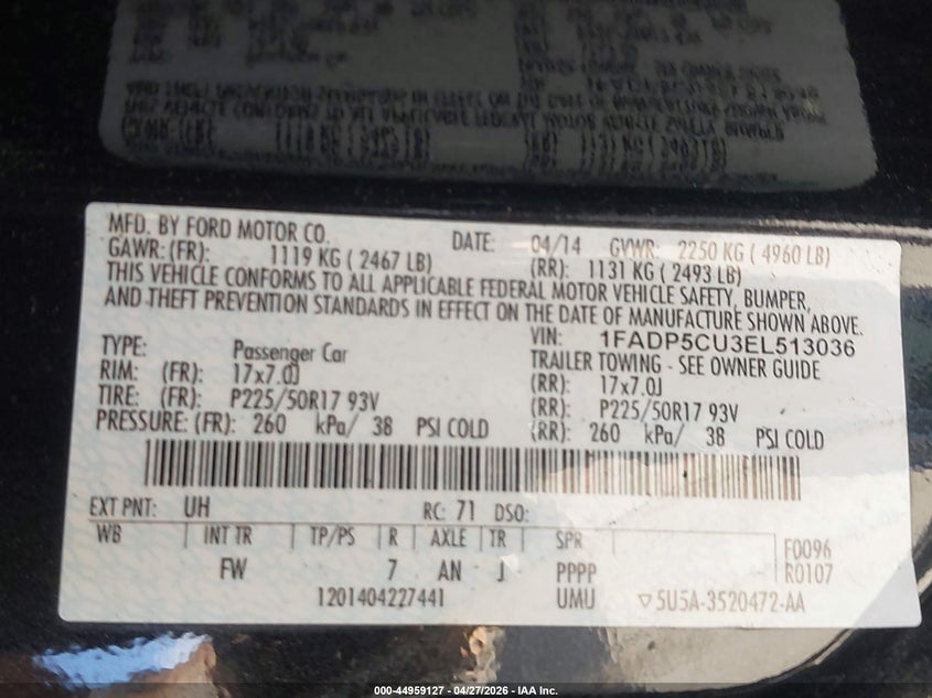 2014 Ford C-Max Energi Sel VIN: 1FADP5CU3EL513036 Lot: 44959127