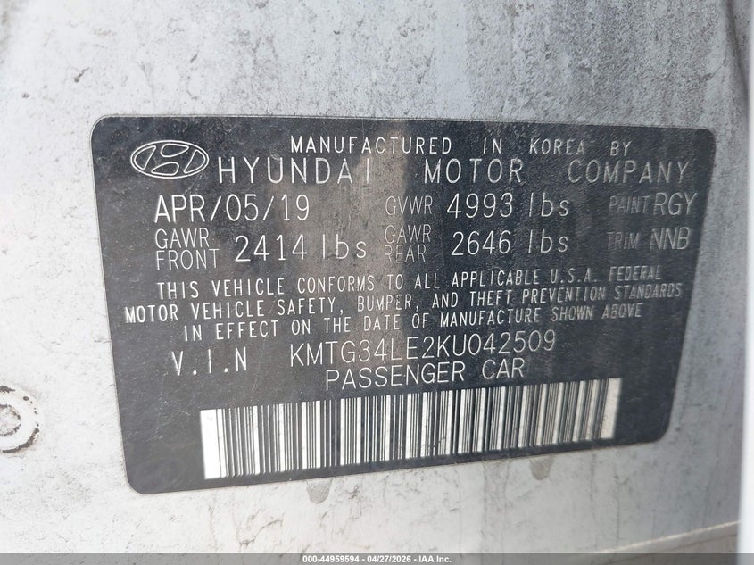 2019 Genesis G70 3.3T Advanced VIN: KMTG34LE2KU042509 Lot: 44959594