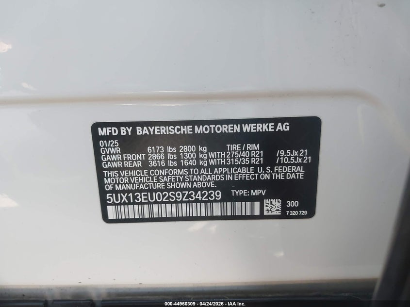 2025 BMW X5(VIN: 5UX13EU02S9Z34239