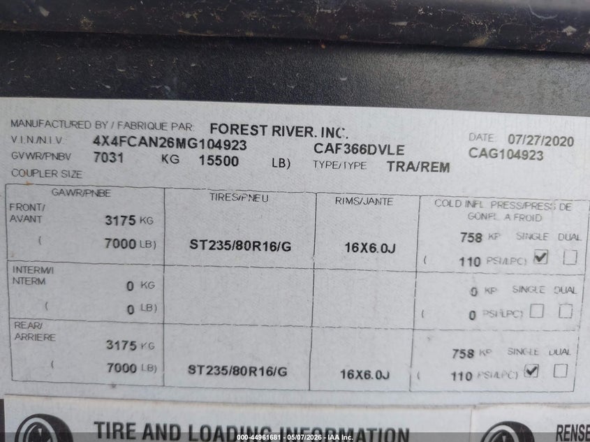 2021 OTHER FOREST RIVER CARDINAL TRAILER N/A