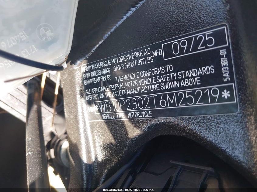 2026 BMW S 1000 Rr VIN: WB10P2302T6M25219 Lot: 44962144