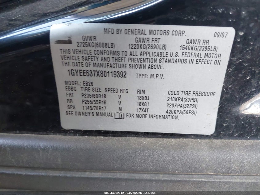 2008 Cadillac Srx V6 VIN: 1GYEE637X80119392 Lot: 44962312