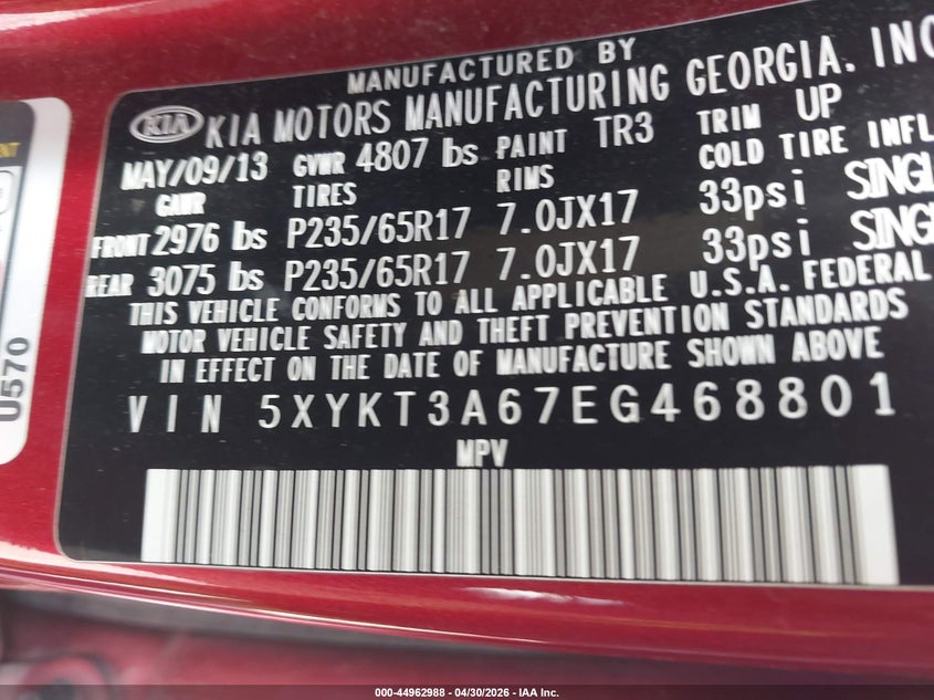 2014 KIA SORENTO SPORT UTILITY VEHICLE 2.4L I-4 DI, DOHC, VVT, 191HP