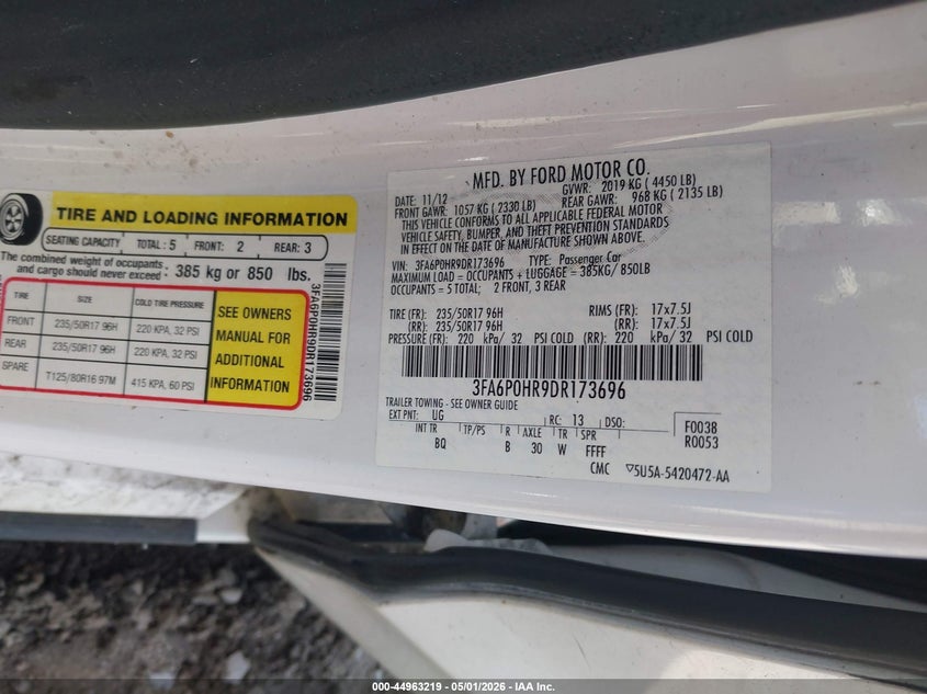 2013 FORD FUSION SEDAN 1.6L I-4 DI, DOHC, VVT, TURBO, 173HP