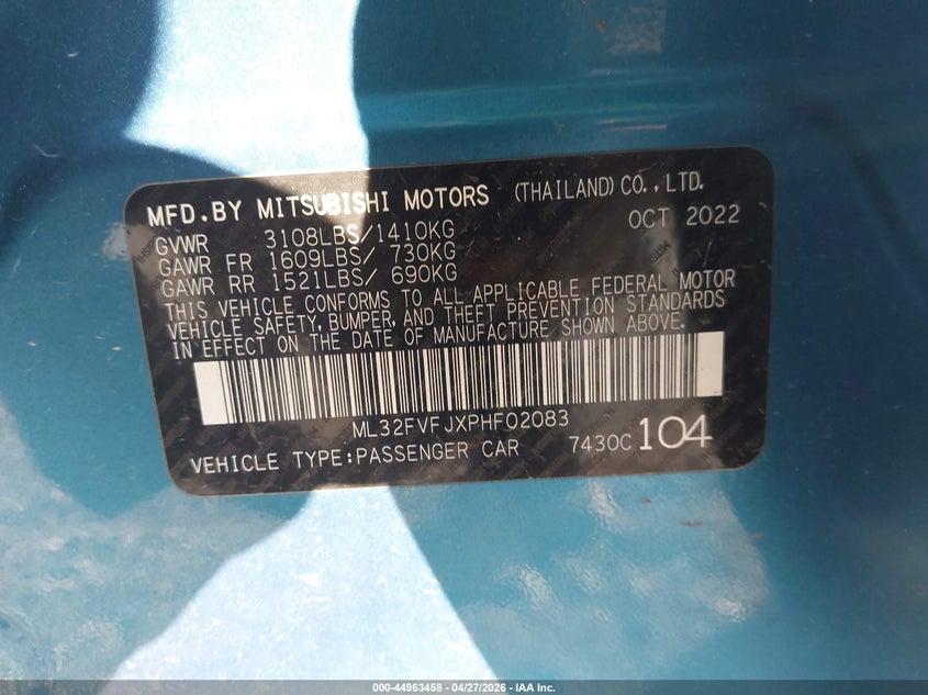 VIN: ML32FVFJXPHF02083 2023 MITSUBISHI MIRAGE G4 SE