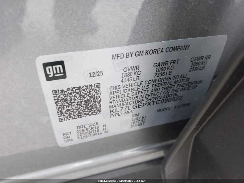 2026 CHEVROLET TRAX SPORT UTILITY VEHICLE 1.2L I-3 DI, DOHC, VVT, TURBO, 137HP