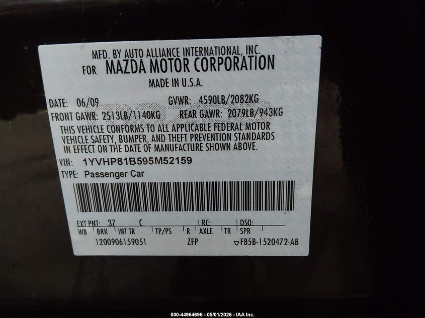 1YVHP81B595M52159 2009 Mazda 6 3.7 Azda6 S Sport Brown