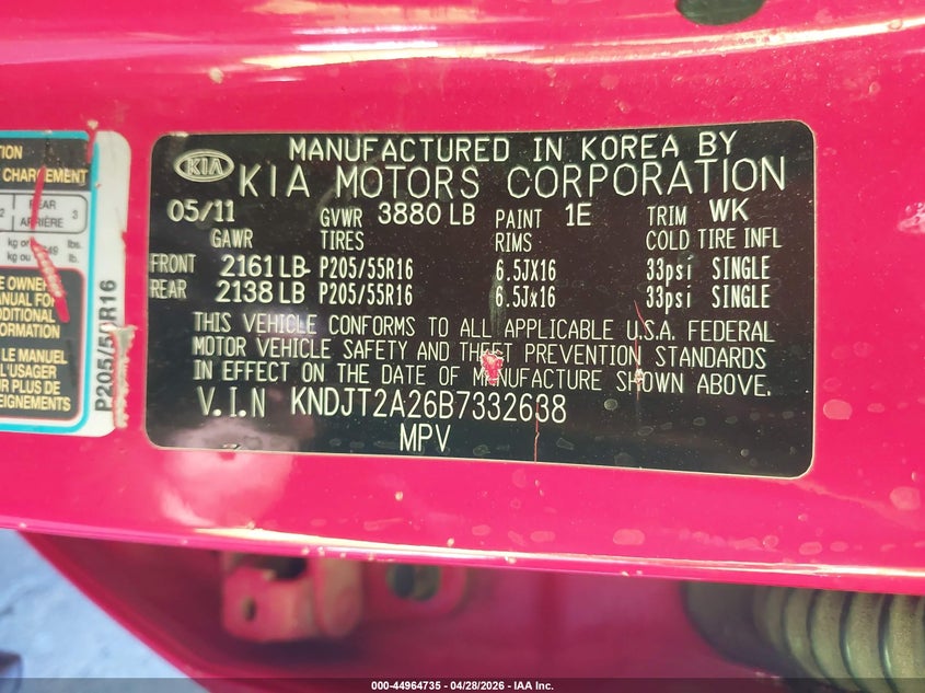 2011 KIA SOUL HATCHBACK 2.0L I-4 DOHC, VVT, 142HP