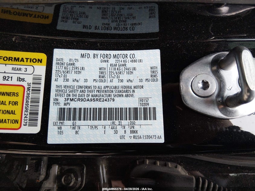 VIN 3FMCR9DA9SRE24379 2025 FORD BRONCO SPORT BADLANDS