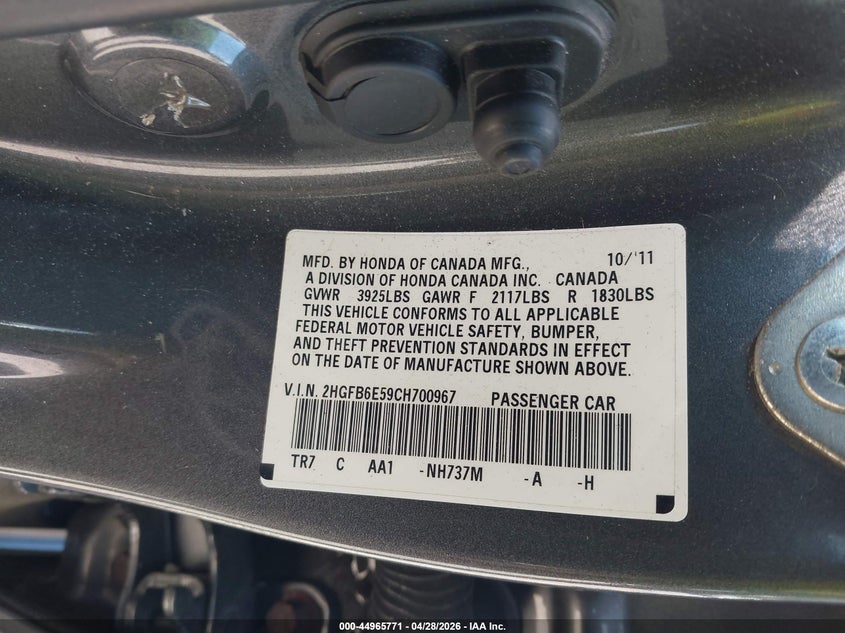 2012 Honda Civic 2.4 Si grey Lot 111044965771 Vin 2HGFB6E59CH700967