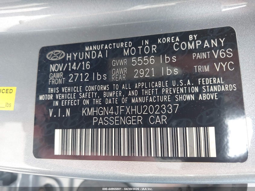 2017 Genesis G80 5.0 Ultimate VIN: KMHGN4JFXHU202337 Lot: 44965881