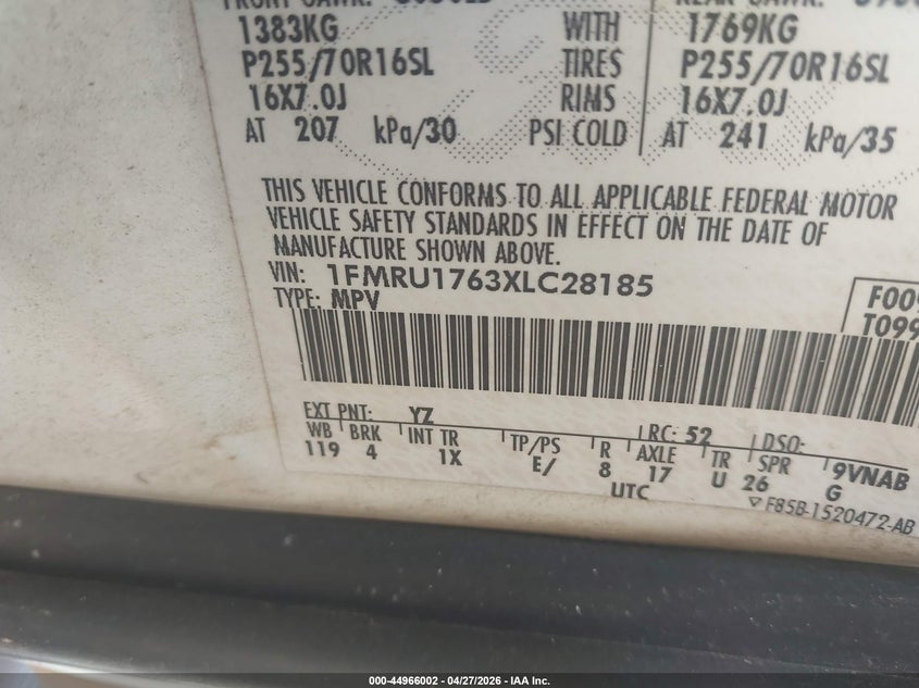 1999 Ford Expedition Eddie Bauer/Xlt VIN: 1FMRU1763XLC28185 Lot: 44966002