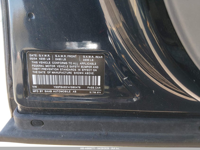 2004 Saab 9-3 Linear VIN: YS3FB45S141060478 Lot: 44966771