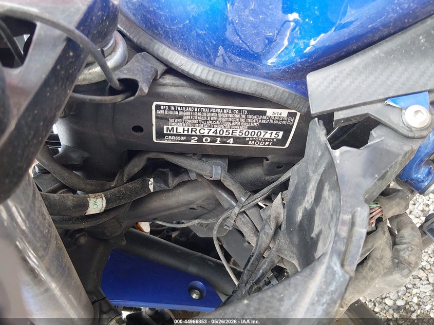 2014 Honda Cbr650 F VIN: MLHRC7405E5000715 Lot: 44966853