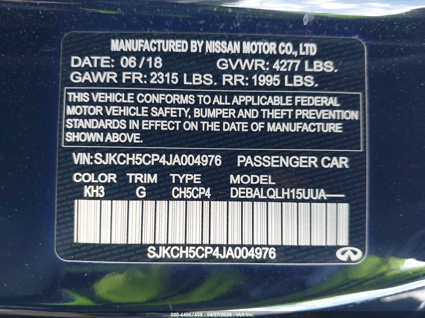 2018 Infiniti Qx30 Luxe VIN: SJKCH5CP4JA004976 Lot: 44967409