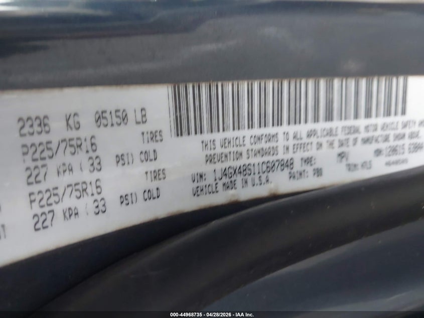 2001 Jeep Grand Cherokee Laredo VIN: 1J4GX48S11C607848 Lot: 44968735