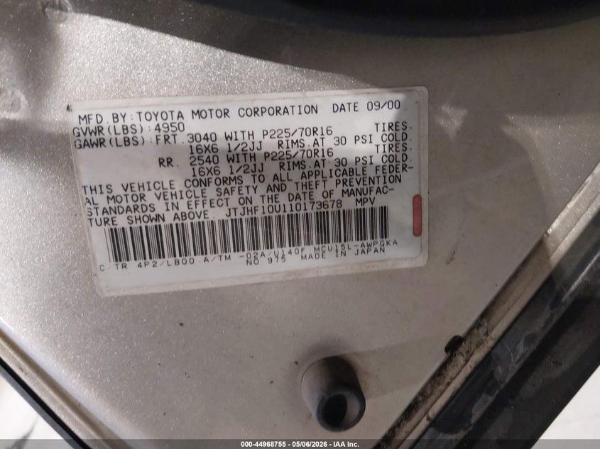 2001 Lexus Rx 300 VIN: JTJHF10U110173678 Lot: 44968755