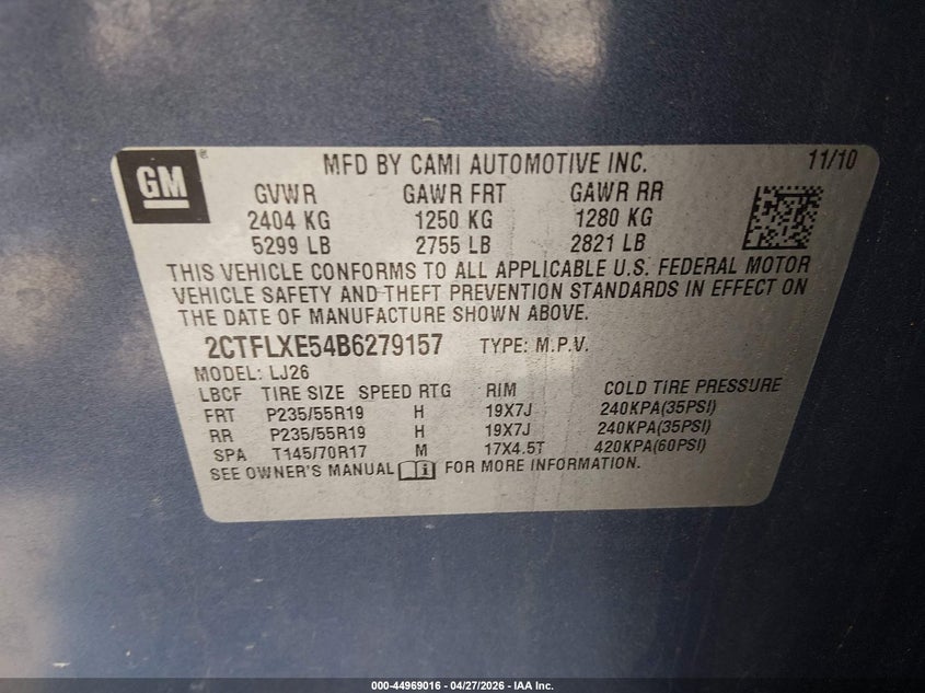 2011 Gmc Terrain 3.0 Slt-2 Blue Lot 111044969016 Vin 2CTFLXE54B6279157