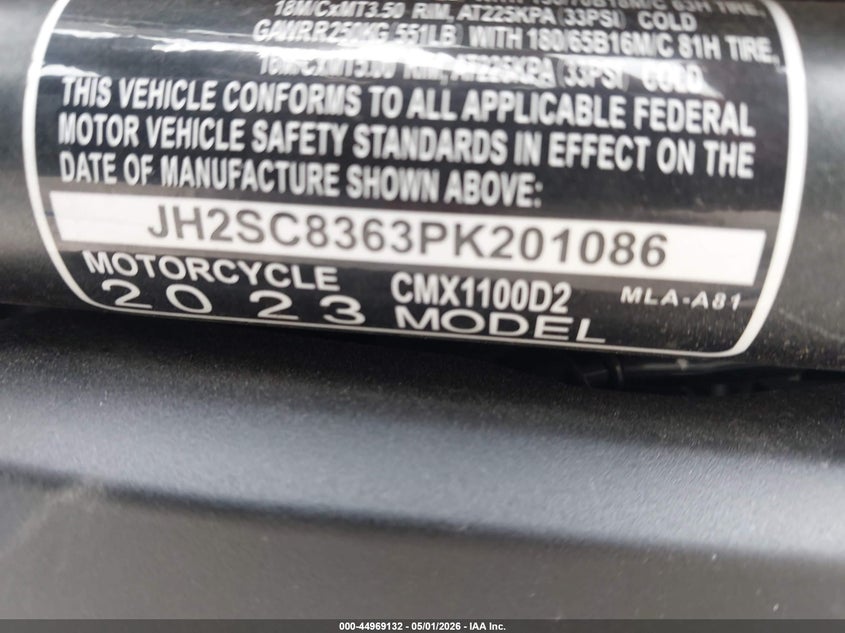 2023 Honda Cmx1100 T VIN: JH2SC8363PK201086 Lot: 44969132