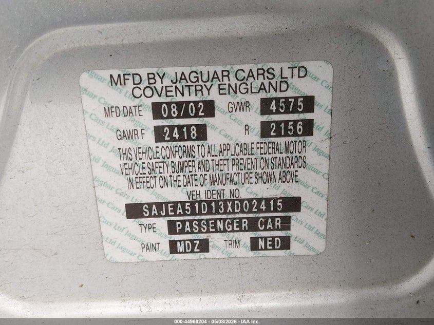 2003 Jaguar X-Type 2.5 VIN: SAJEA51D13XD02415 Lot: 44969204