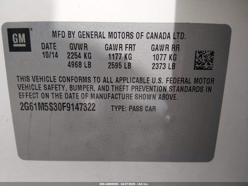 2015 Cadillac Xts Luxury VIN: 2G61M5S30F9147322 Lot: 44969396