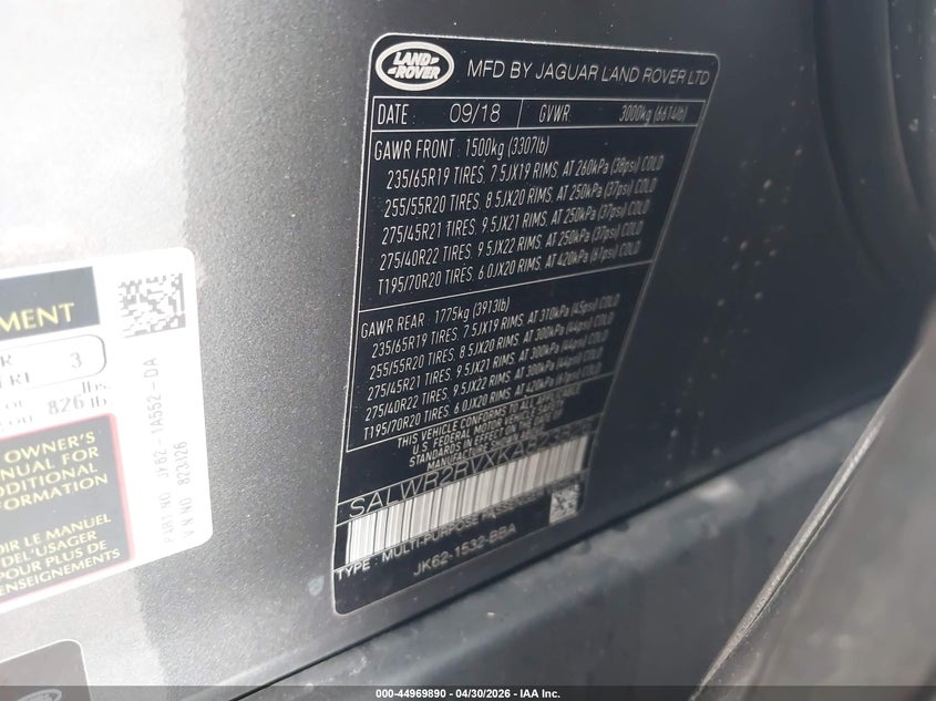 2019 Land Rover Range Rover Sport Hse VIN: SALWR2RVXKA823826 Lot: 44969890