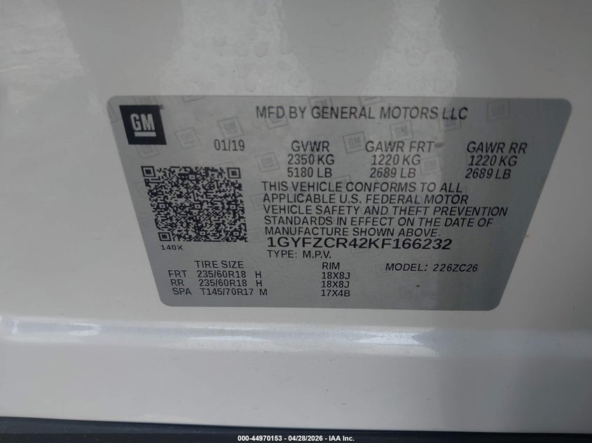 2019 Cadillac Xt4 Premium Luxury VIN: 1GYFZCR42KF166232 Lot: 44970153