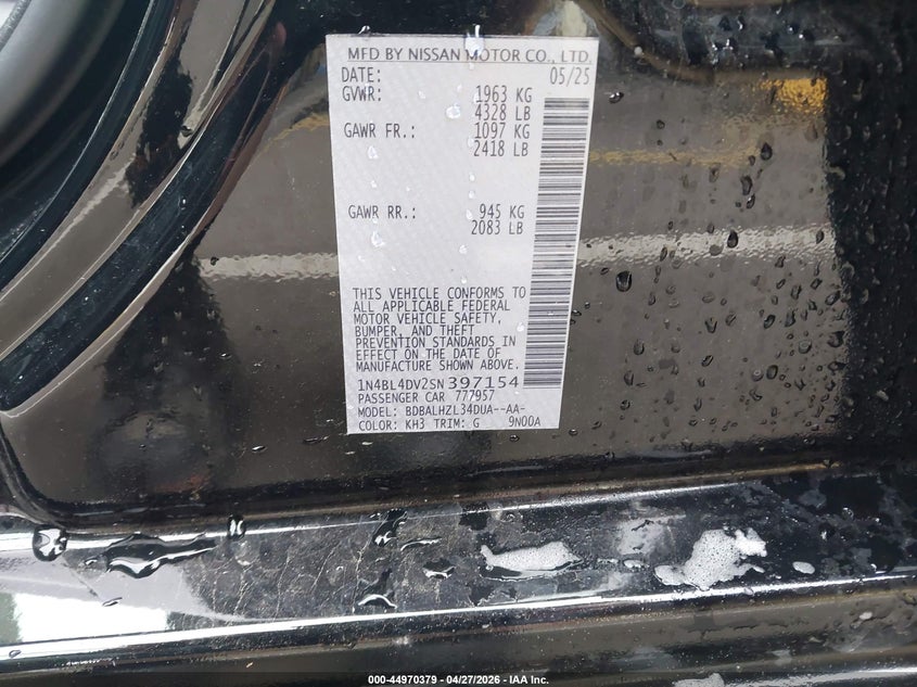 VIN 1N4BL4DV2SN397154 2025 NISSAN ALTIMA SV FWD